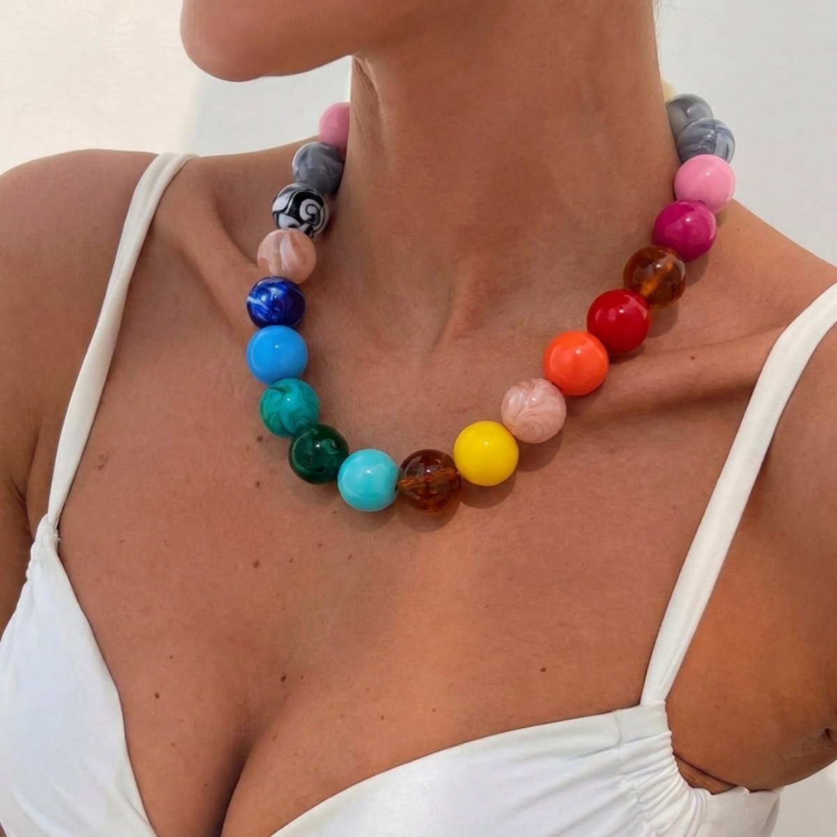Men Accessories Aesthetic - Modny Kolorowy Akrylowy Duży Okrągły Naszyjnik