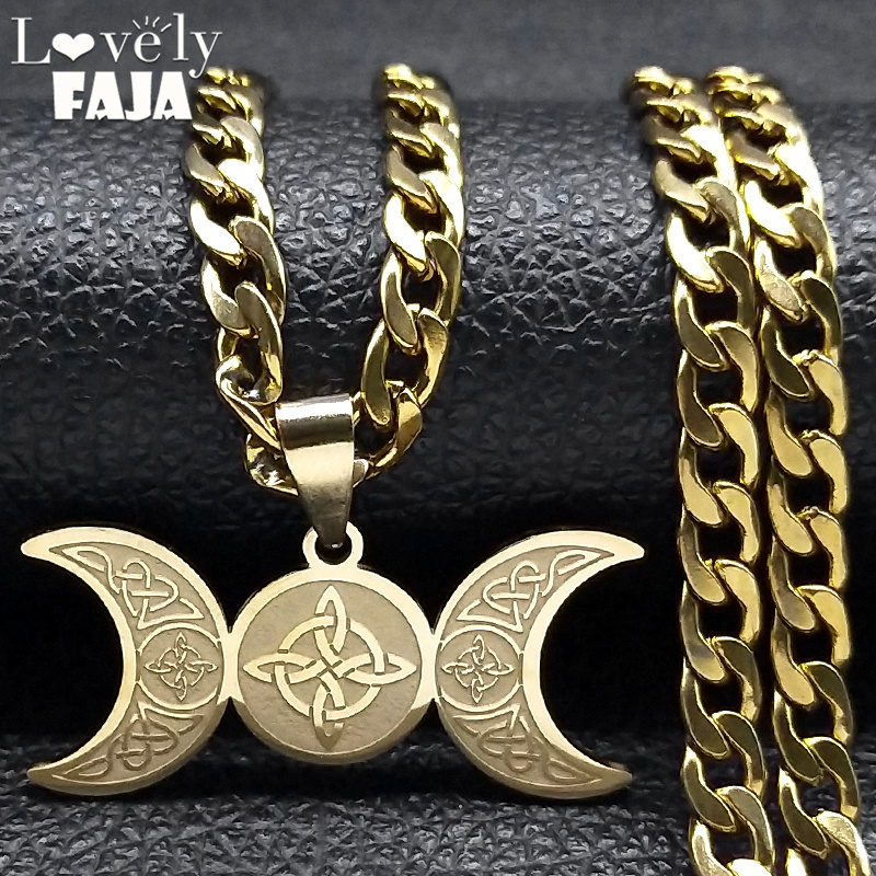 Men Accessories Aesthetic - Wicca potrójny księżyc półksiężyc bogini czarownica